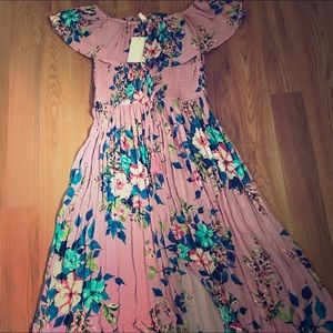 Floral Off the Shoulder High-Low Hem Maxi Dress